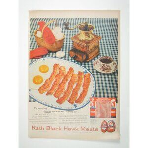 Rath Black Hawk Meats 1956 Vintage Print Ad Iowa Coffee Grinder Breakfast Scene